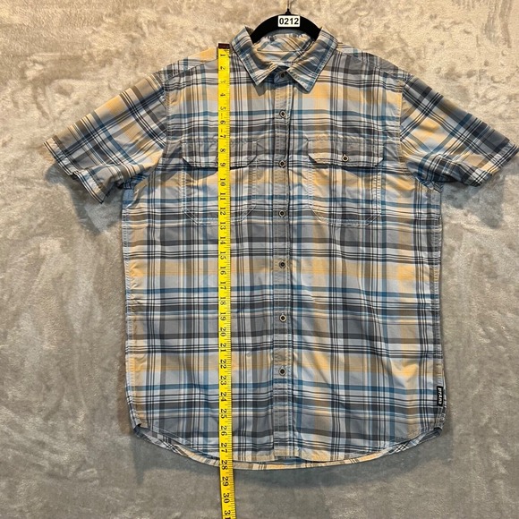 Prana Mens Short Sleeve Plaid Button Up Size Medium Organic Cotton Blend Outdoor - Picture 8 of 10